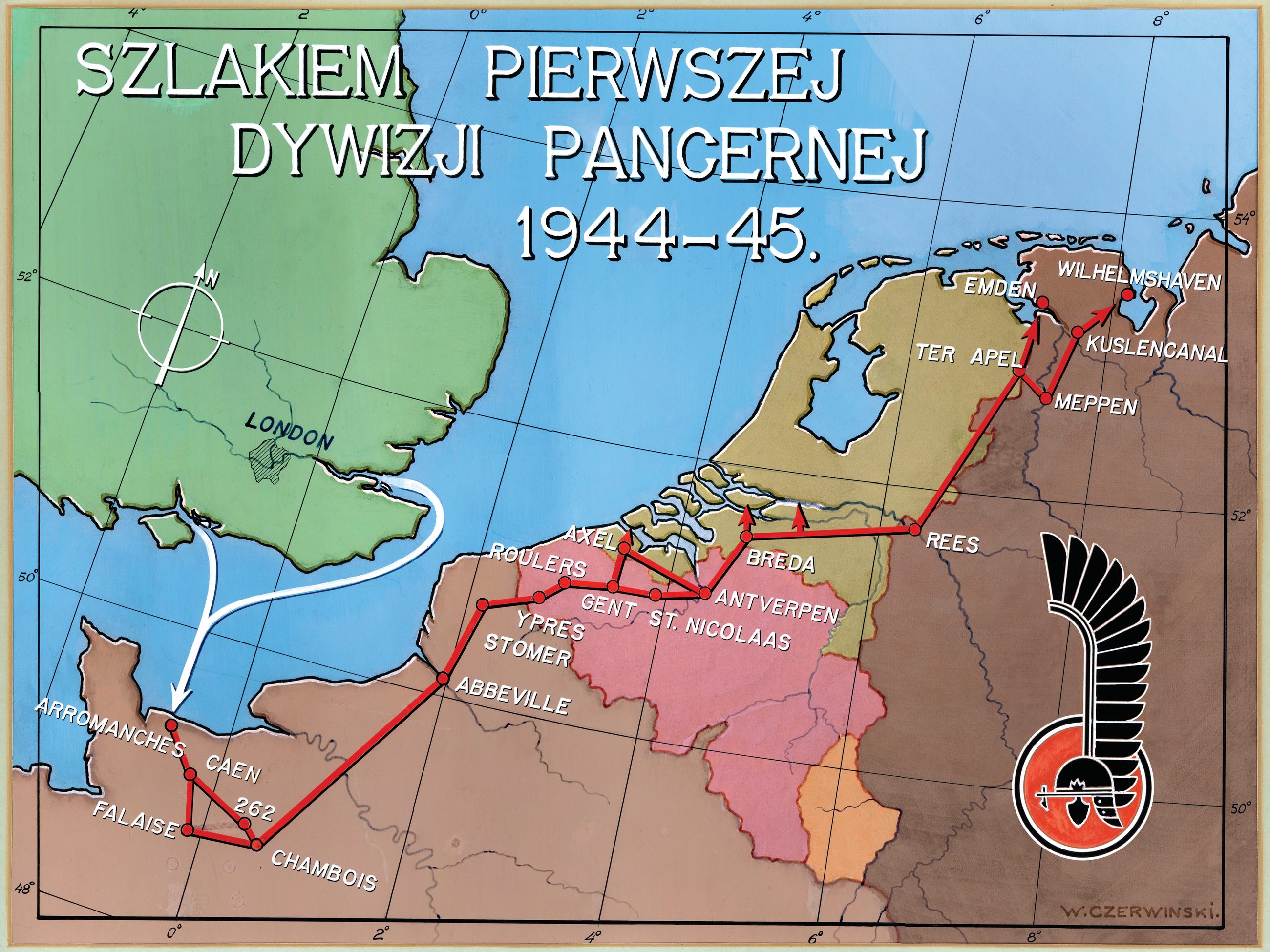 Prezentowana mapa to dzieło inż. Wacława Czerwińskiego, weterana walk o niepodległość Polski i wybitnego polskiego konstruktora, który w Kanadzie współtworzył naddźwiękowy myśliwiec Avro Arrow.